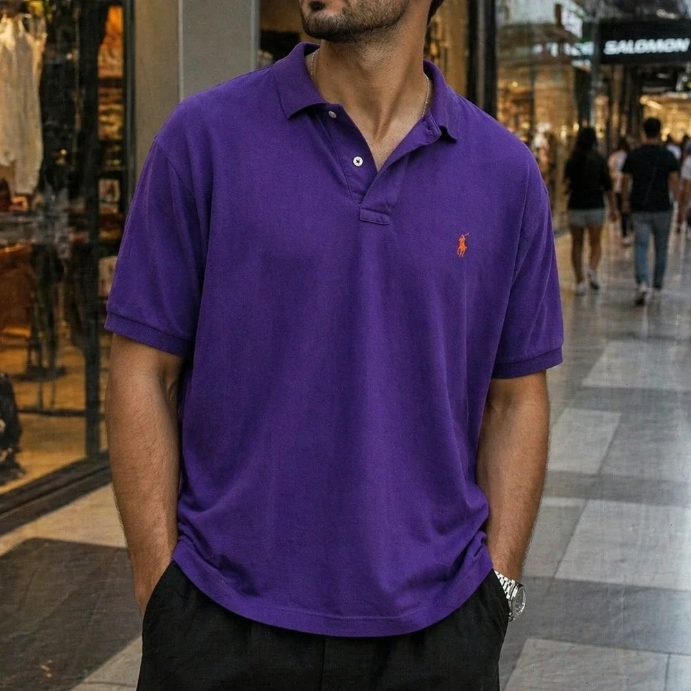Polo Ralph Lauren Mens Purple Short Sleeve Polo Shirt Orange‎ Pony Logo Large